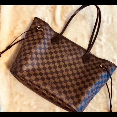 Lv托特包/側背包/neverfull經典棋盤格中號
