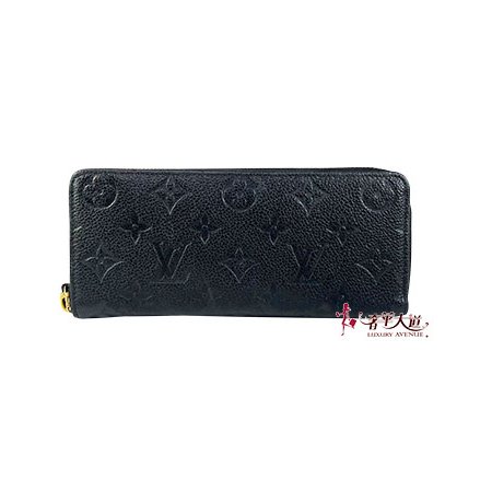 *奢華大道國際精品*【L3074】LV黑色牛皮壓紋 CLEMENC 窄版拉鍊長夾 M60171-0