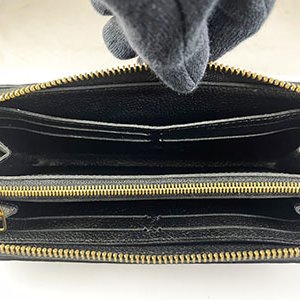 *奢華大道國際精品*【L3074】LV黑色牛皮壓紋 CLEMENC 窄版拉鍊長夾 M60171-5