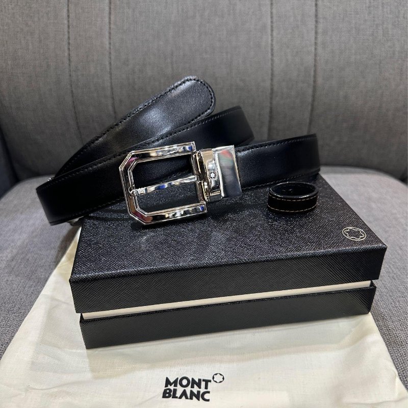 💎Han's house精品服飾💎MONTBLANC 萬寶龍 雙面 皮帶 寬3CM 現 可自行剪短-0