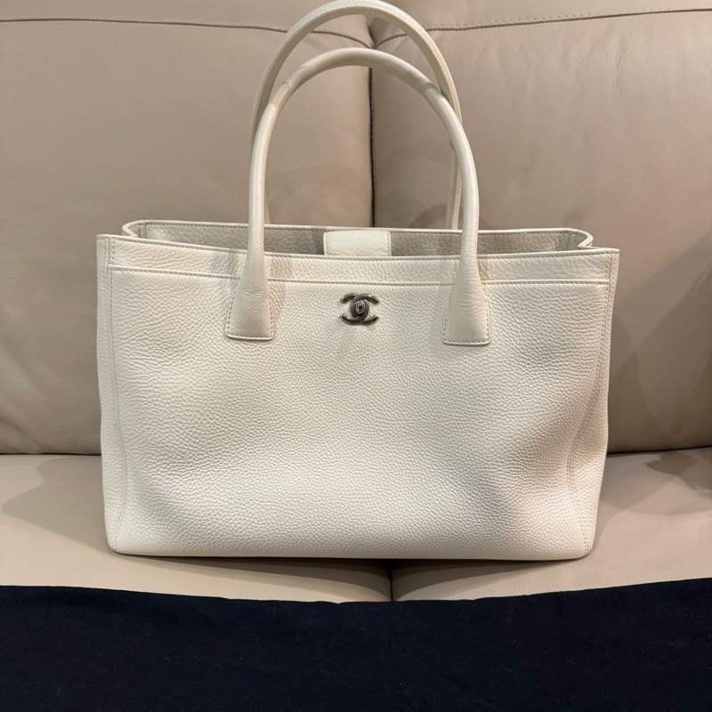 Chanel 香奈兒 cerf tote bag 白色托特包/白銀款/96新美品-0