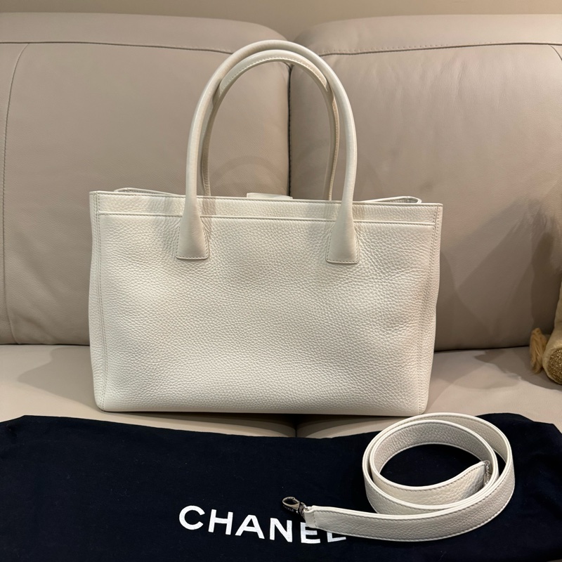 Chanel 香奈兒 cerf tote bag 白色托特包/白銀款/96新美品-1