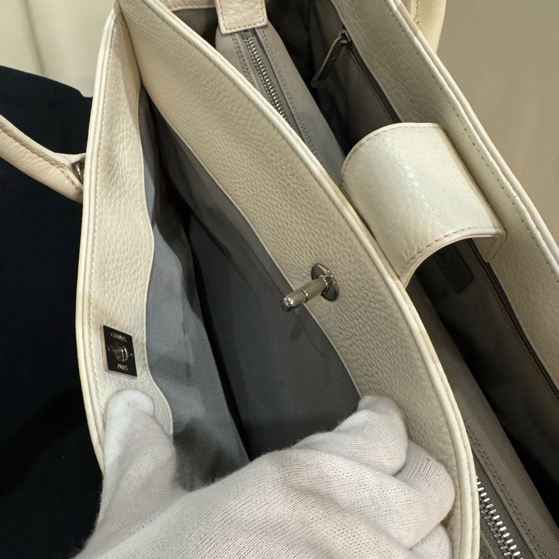 Chanel 香奈兒 cerf tote bag 白色托特包/白銀款/96新美品-7
