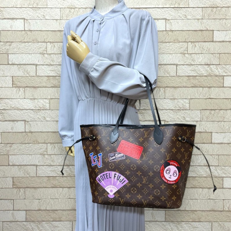 路易威登 Neverfull MM My LV 世界巡迴紀念帆布手提包 P00176 棕色 女士 LOUIS VUITTON-1