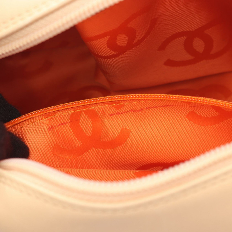 香奈兒 Cambon 系列迷你保齡球手袋,羊羔皮漆皮,米色,二手,女士 CC-5