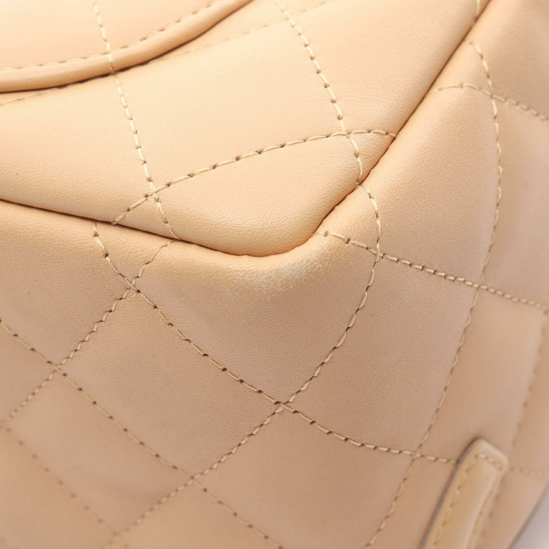 香奈兒 Cambon 系列迷你保齡球手袋,羊羔皮漆皮,米色,二手,女士 CC-6