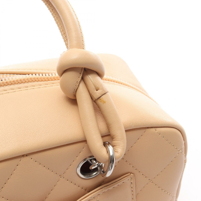 香奈兒 Cambon 系列迷你保齡球手袋,羊羔皮漆皮,米色,二手,女士 CC-9