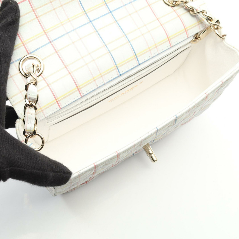 香奈兒 (CHANEL) 迷你絎縫 20 鏈條肩背包 A69900 白色皮革 二手 女士 金色五金-2