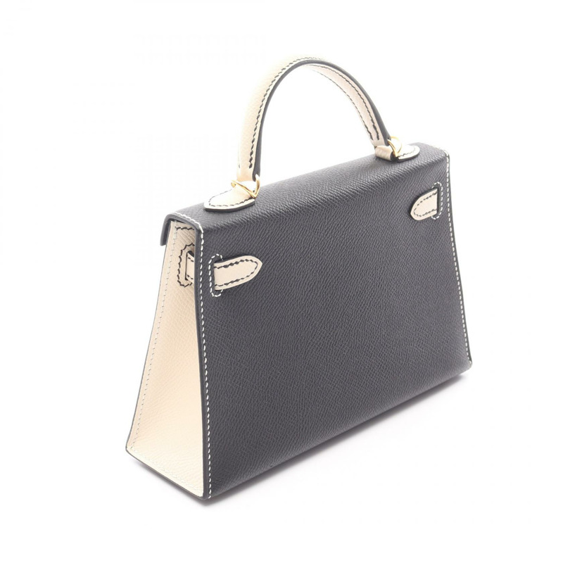 愛馬仕迷你 Kelly 2 肩背包,Epsom 皮革,黑色/米色,二手,金色五金。-1