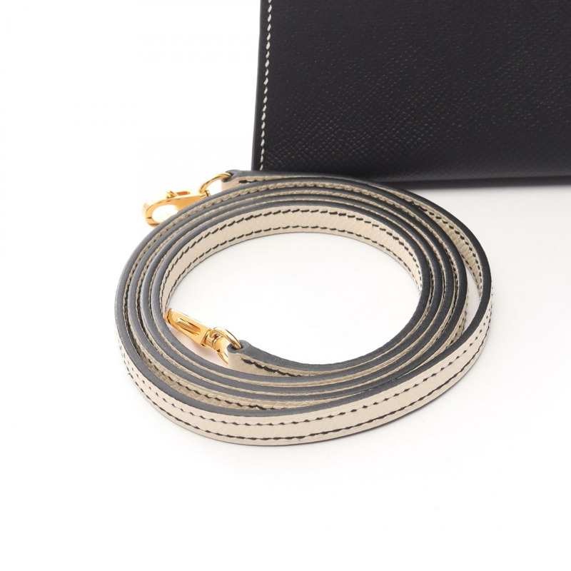 愛馬仕迷你 Kelly 2 肩背包,Epsom 皮革,黑色/米色,二手,金色五金。-5