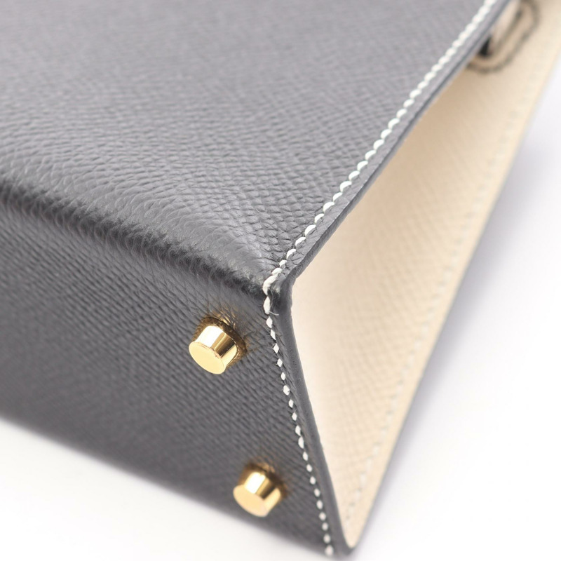 愛馬仕迷你 Kelly 2 肩背包,Epsom 皮革,黑色/米色,二手,金色五金。-7