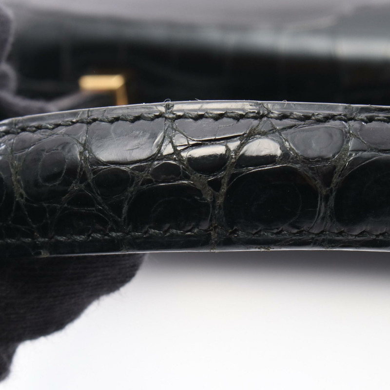 愛馬仕鋼琴手袋，異國風情鱷魚皮，黑色，二手女款-6