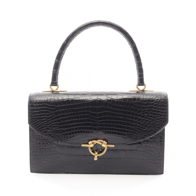 愛馬仕 Cordrire 鱷魚皮 Lycee 黑色二手女士手提包-0