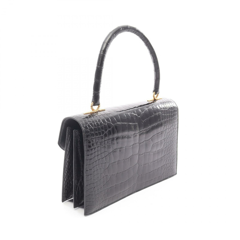 愛馬仕 Cordrire 鱷魚皮 Lycee 黑色二手女士手提包-1