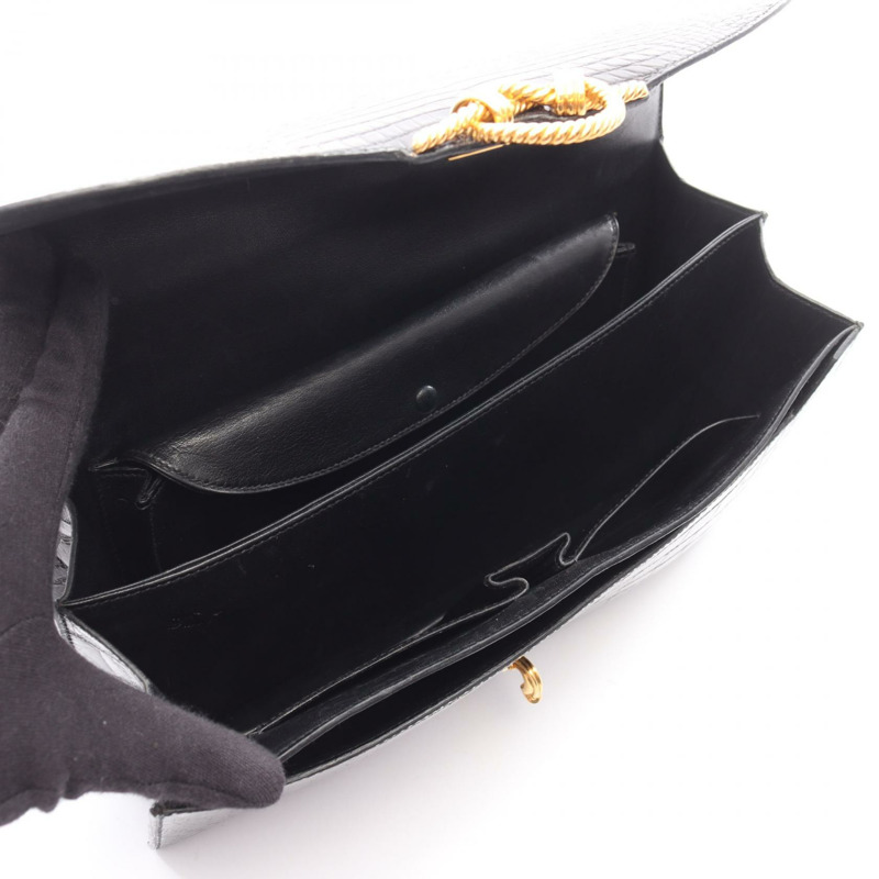 愛馬仕 Cordrire 鱷魚皮 Lycee 黑色二手女士手提包-2