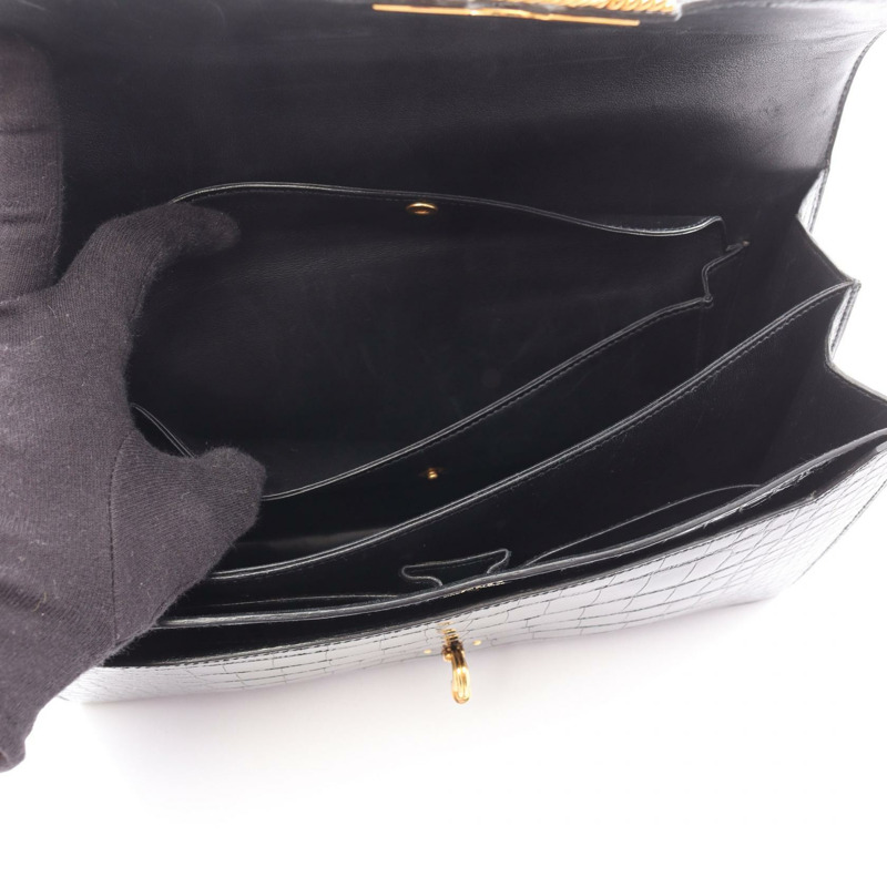 愛馬仕 Cordrire 鱷魚皮 Lycee 黑色二手女士手提包-3