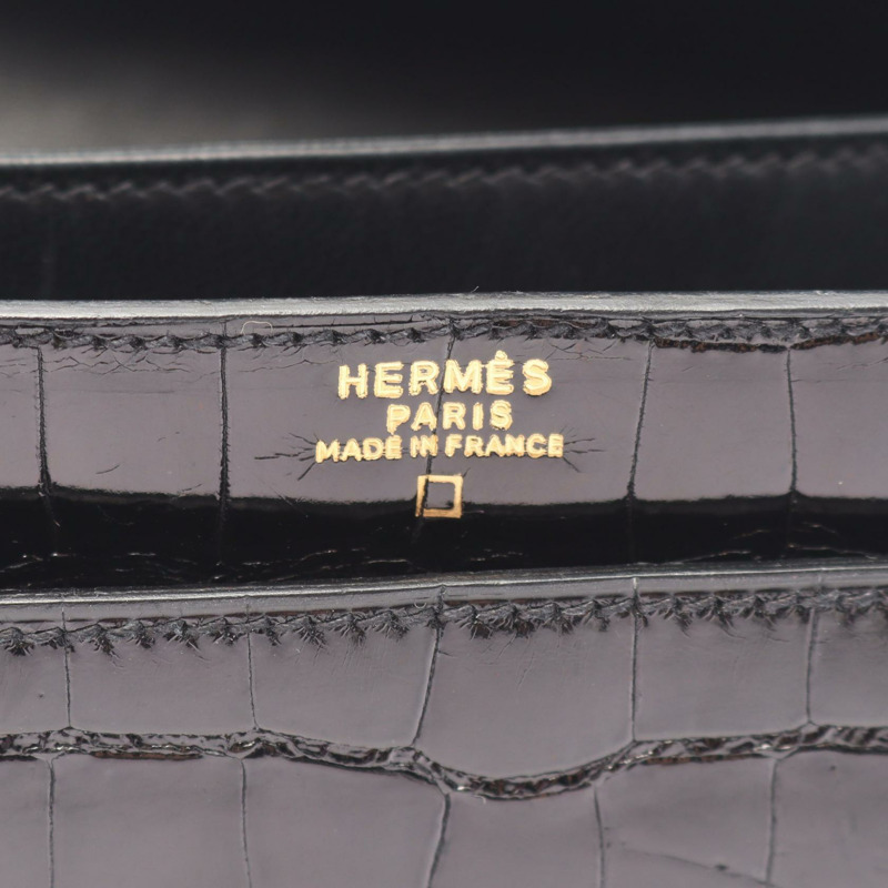 愛馬仕 Cordrire 鱷魚皮 Lycee 黑色二手女士手提包-4