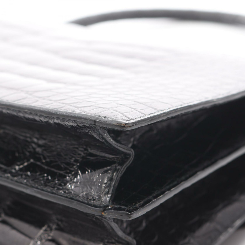愛馬仕 Cordrire 鱷魚皮 Lycee 黑色二手女士手提包-6