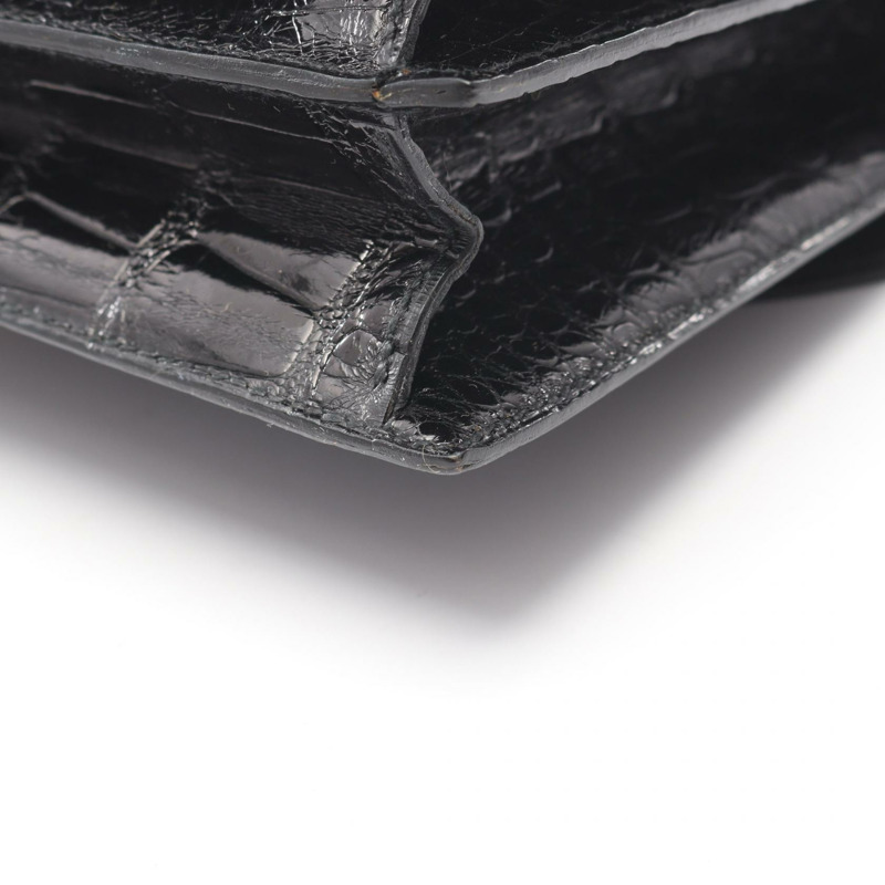 愛馬仕 Cordrire 鱷魚皮 Lycee 黑色二手女士手提包-7