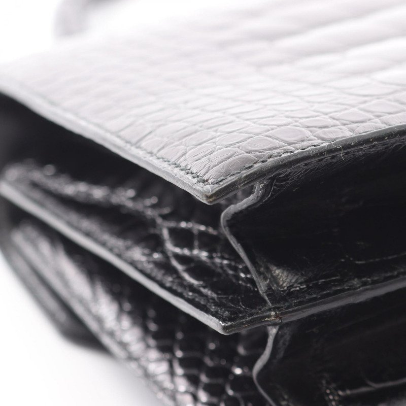 愛馬仕 Cordrire 鱷魚皮 Lycee 黑色二手女士手提包-8