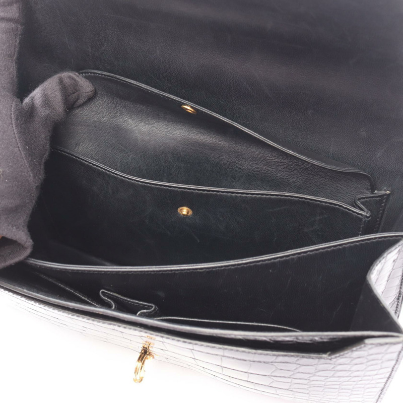 愛馬仕 Cordrire 鱷魚皮 Lycee 黑色二手女士手提包-10