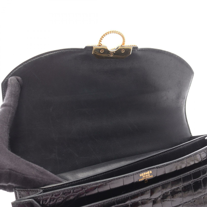 愛馬仕 Cordrire 鱷魚皮 Lycee 黑色二手女士手提包-13