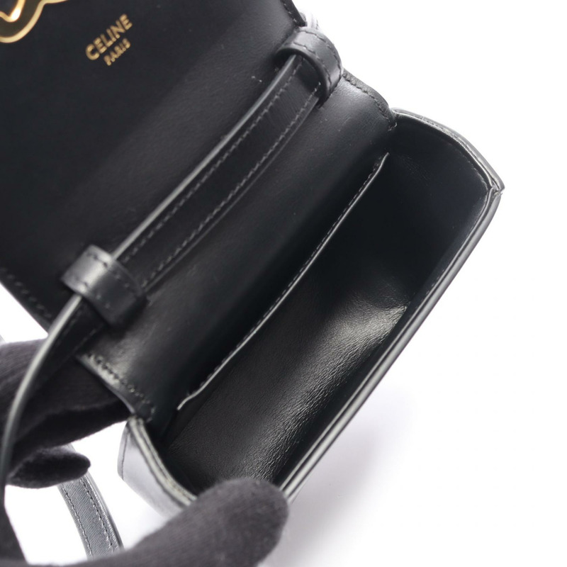 CELINE Mini-Claude Triomphe 斜背包 10I513 黑色皮革 金色五金 二手-2