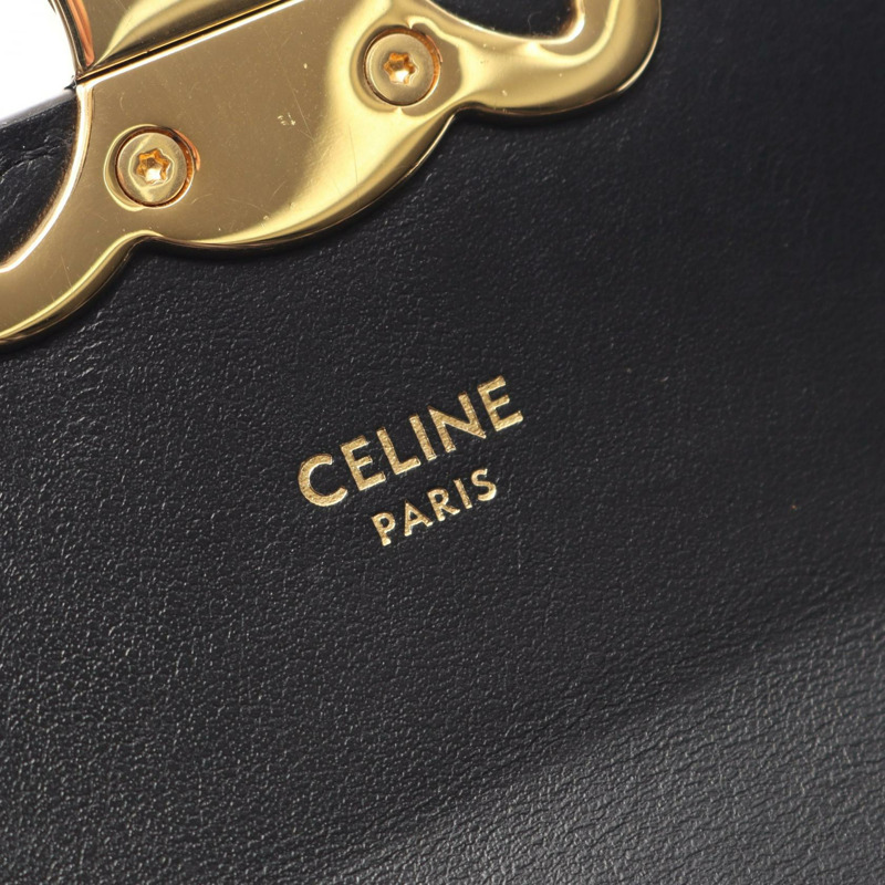CELINE Mini-Claude Triomphe 斜背包 10I513 黑色皮革 金色五金 二手-3