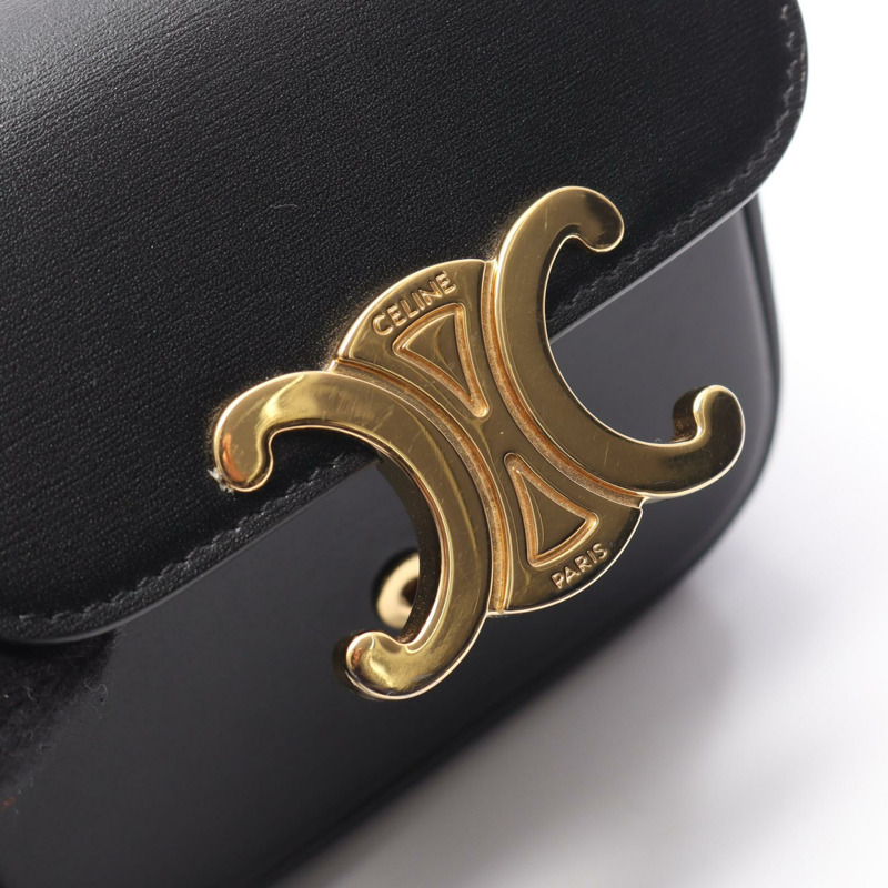 CELINE Mini-Claude Triomphe 斜背包 10I513 黑色皮革 金色五金 二手-5