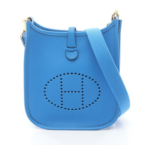 愛馬仕 Evelyne Amazon TPM 單肩背包，Clemence 皮革，藍色 Hydra 色，二手，金色五金。