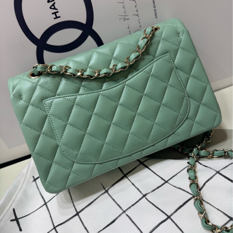 Chanel 薄荷绿cf中号 羊皮金扣 金链30开-4