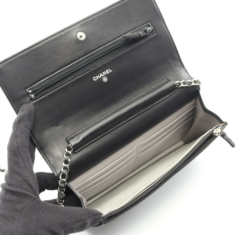 香奈兒山茶花鏈肩背包，羊皮材質，黑色，二手，斜背包，WOC-2