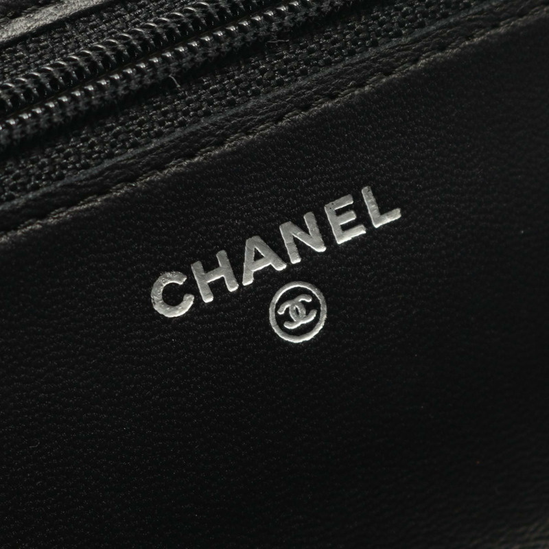 香奈兒山茶花鏈肩背包，羊皮材質，黑色，二手，斜背包，WOC-3