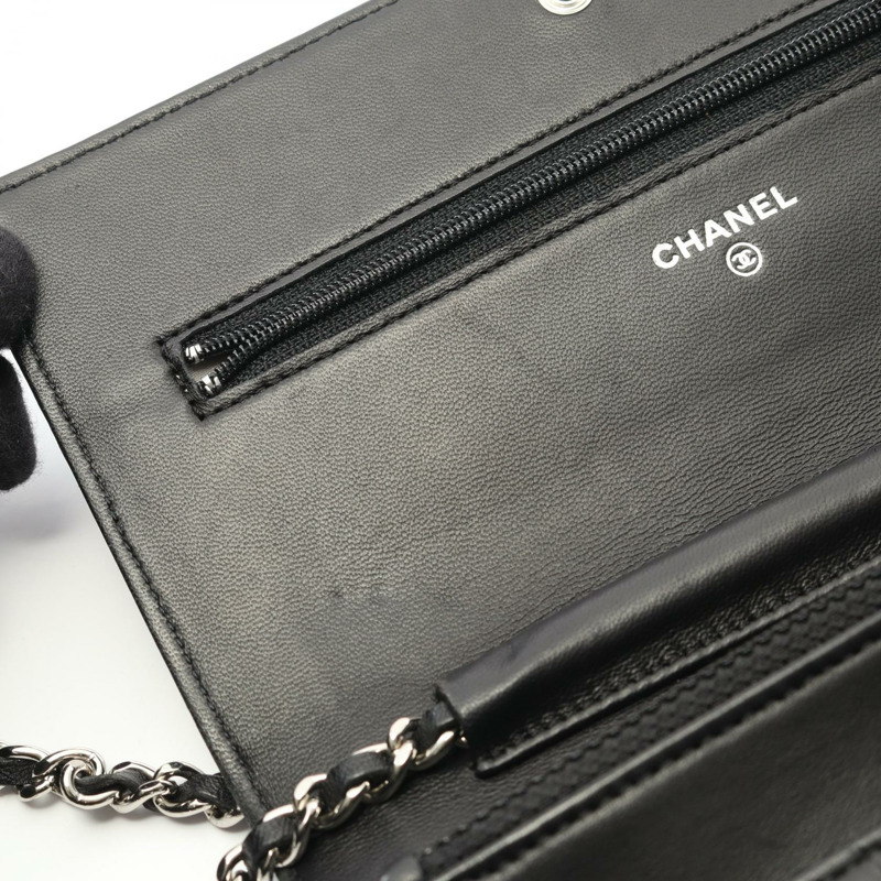 香奈兒山茶花鏈肩背包，羊皮材質，黑色，二手，斜背包，WOC-7