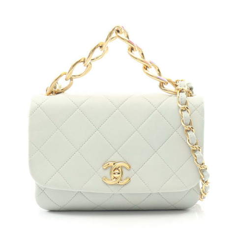 香奈兒 (CHANEL) 絎縫鏈條肩背包，羊皮材質，灰色，二手，女士，金色五金