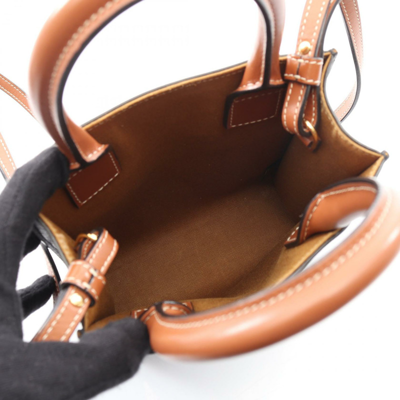 CELINE Mini Vertical Cabas Triomphe 斜背包，帆布皮革，黑色/棕色-2