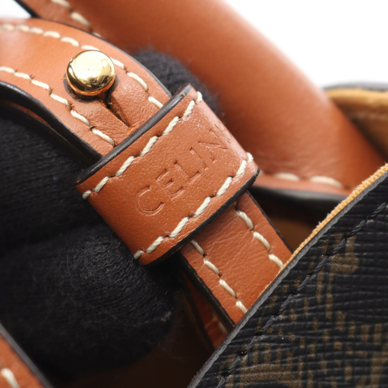 CELINE Mini Vertical Cabas Triomphe 斜背包，帆布皮革，黑色/棕色-3