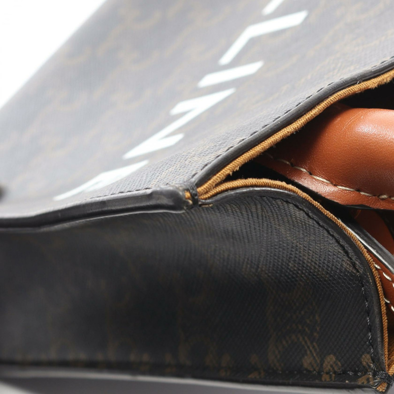 CELINE Mini Vertical Cabas Triomphe 斜背包，帆布皮革，黑色/棕色-6