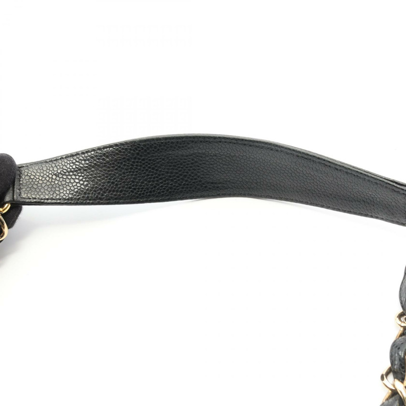 香奈兒 (CHANEL) 絎縫鏈條肩背包，黑色皮革，二手，女士，金色五金-7