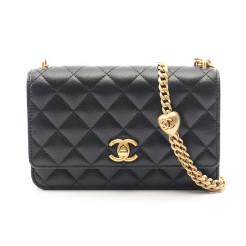 香奈兒 (CHANEL) Matelasse 鏈條肩背包/錢包 WOC AP3201 黑色皮革 GHW 二手