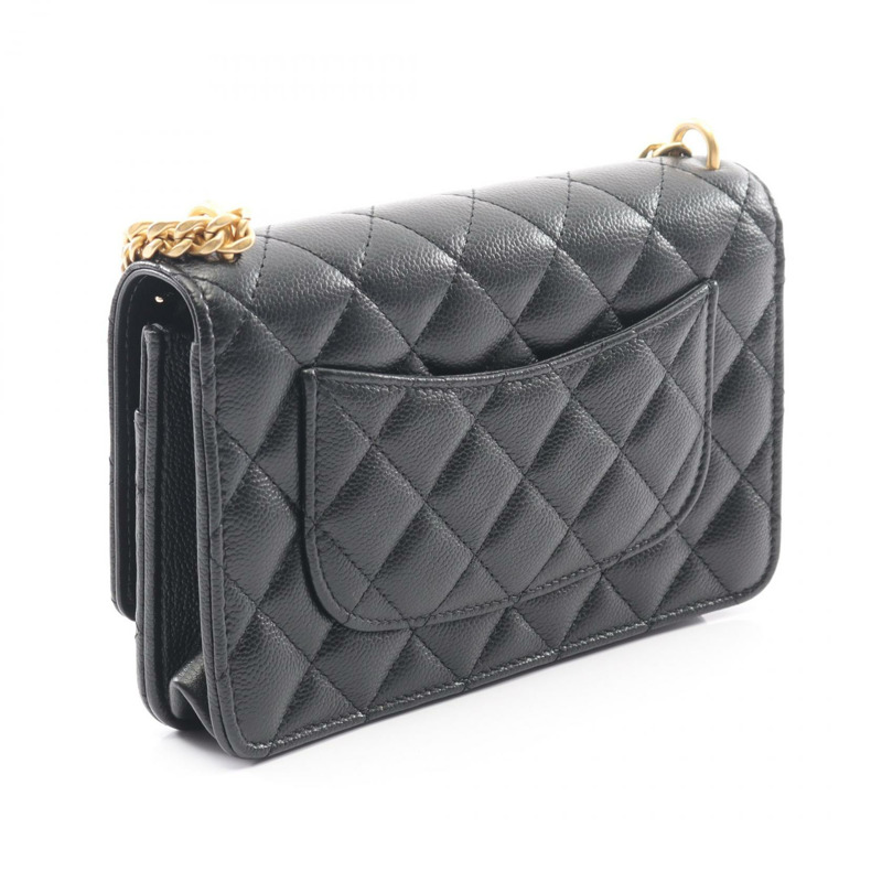 香奈兒 (CHANEL) Matelasse 鏈條肩背包/錢包 WOC AP3201 黑色皮革 GHW 二手-1