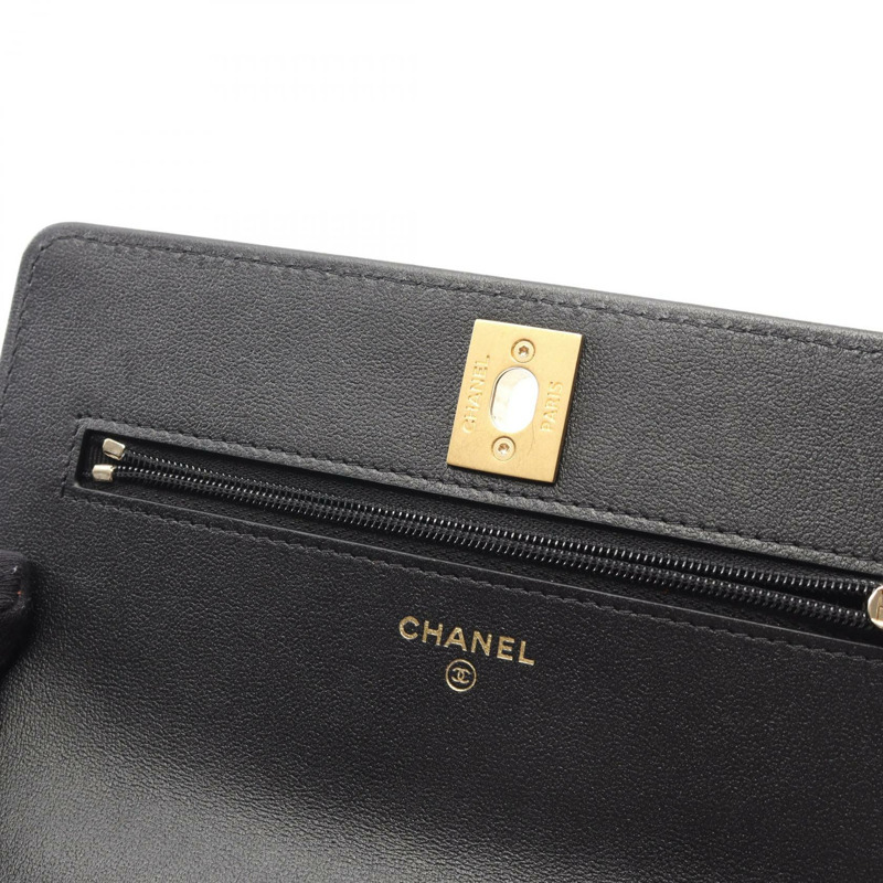 香奈兒 (CHANEL) Matelasse 鏈條肩背包/錢包 WOC AP3201 黑色皮革 GHW 二手-6