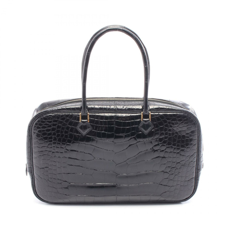 愛馬仕 Plum Elan 28 手提包,鱷魚皮,黑色,二手女款-0