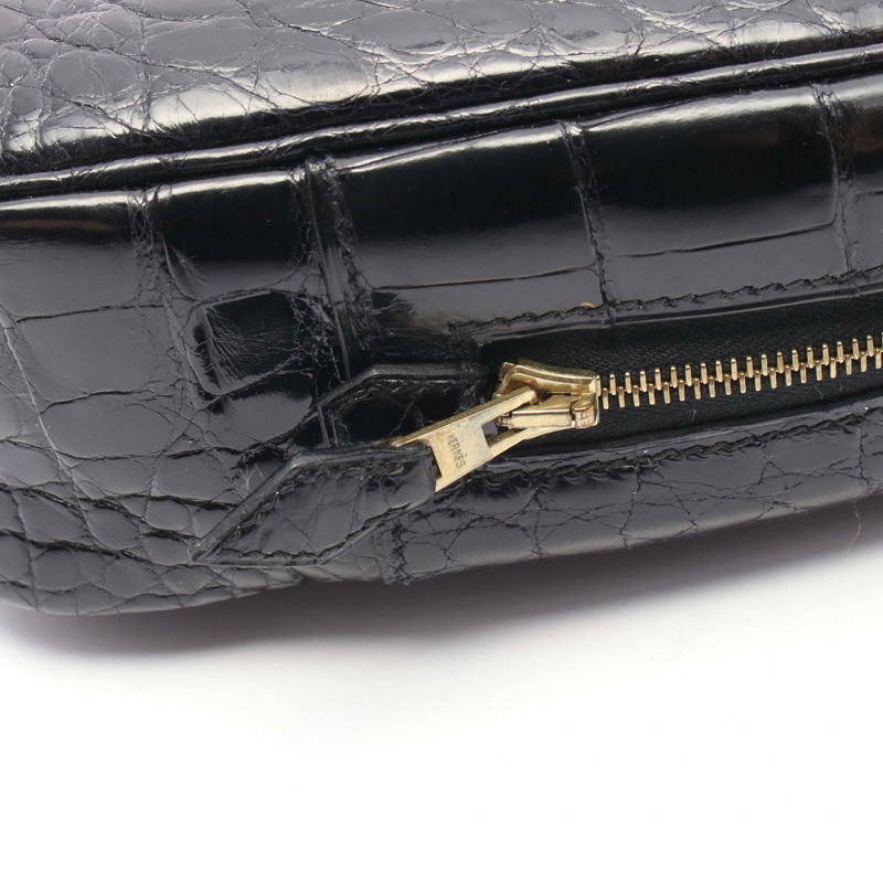 愛馬仕 Plum Elan 28 手提包,鱷魚皮,黑色,二手女款-5