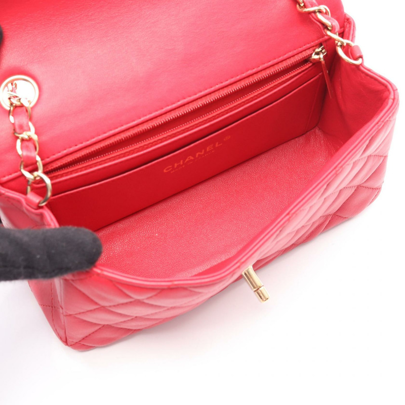 香奈兒迷你絎縫20吋肩背斜背包 A69900 紅色皮革 金色五金 二手-2