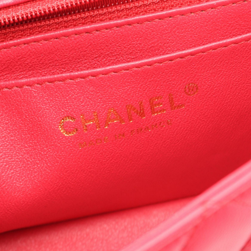 香奈兒迷你絎縫20吋肩背斜背包 A69900 紅色皮革 金色五金 二手-3