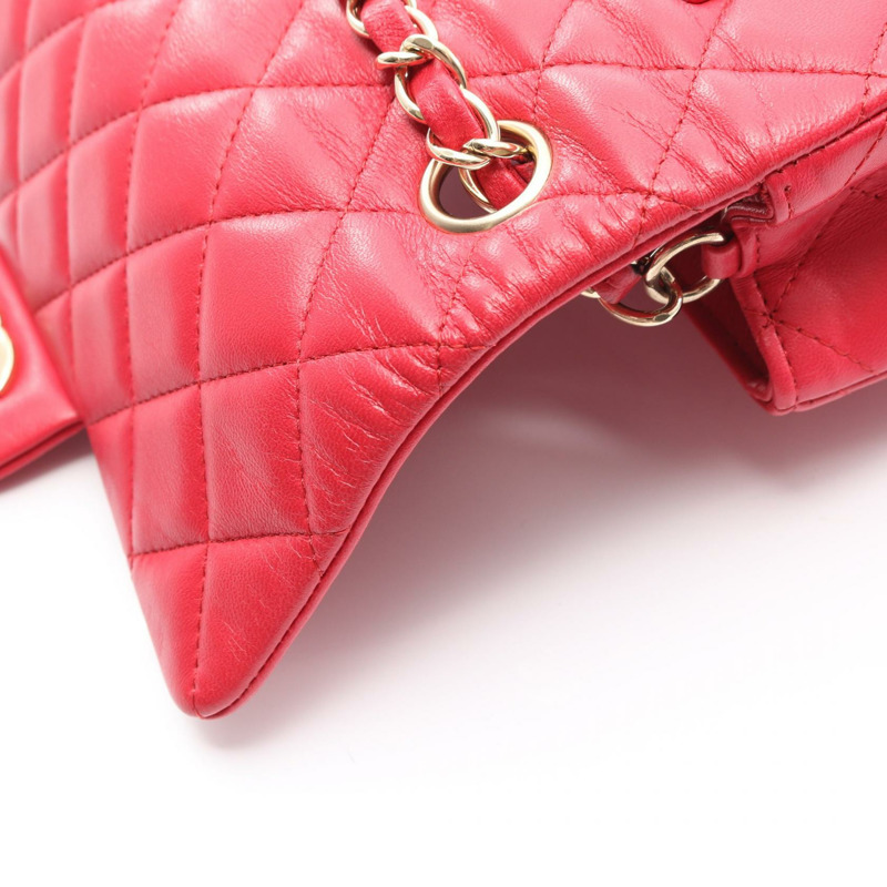 香奈兒迷你絎縫20吋肩背斜背包 A69900 紅色皮革 金色五金 二手-6