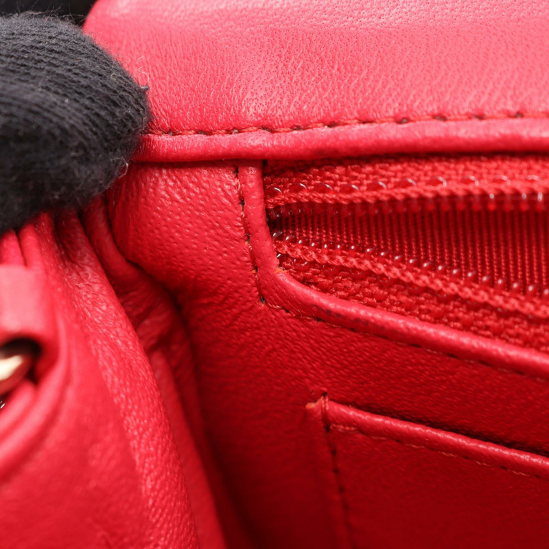 香奈兒迷你絎縫20吋肩背斜背包 A69900 紅色皮革 金色五金 二手-8