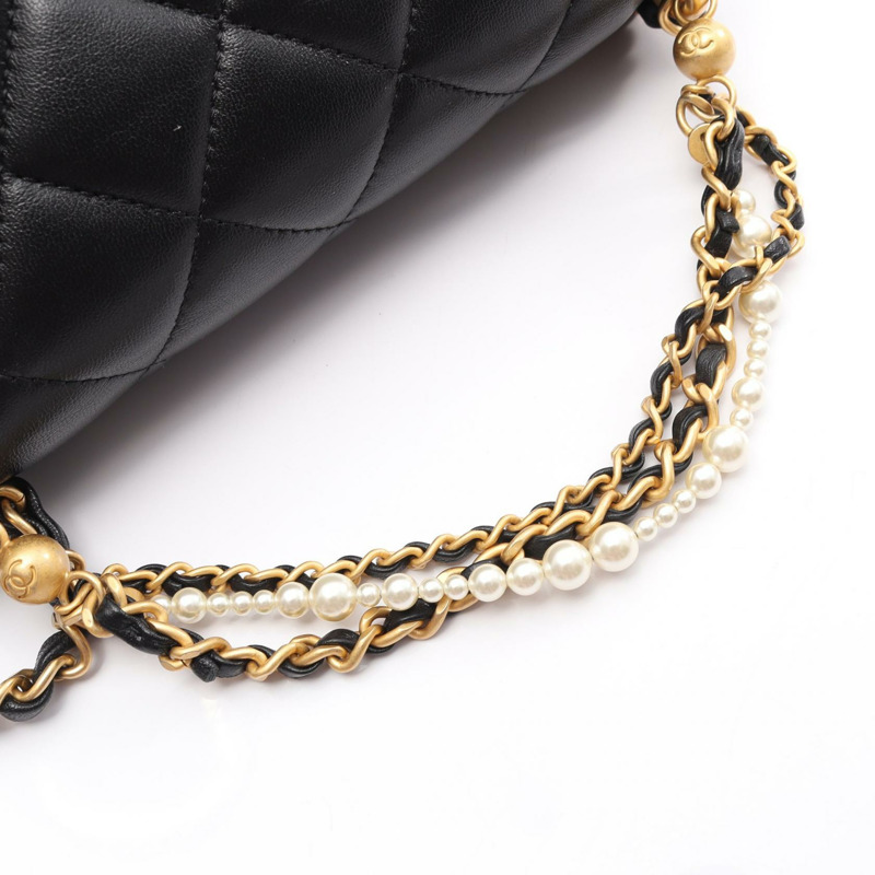 香奈兒 (CHANEL) 絎縫鏈條肩背斜背包 AS4384 黑色皮革 GHW 二手-7