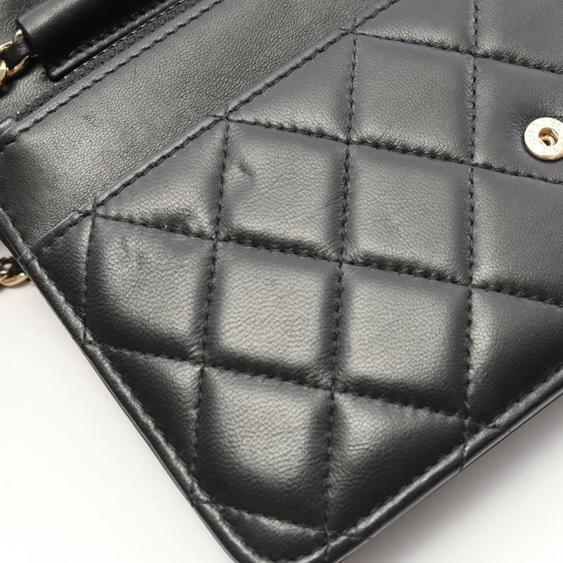 香奈兒 (CHANEL) 絎縫山茶花鏈肩背斜背包 AP0046 皮革 黑色 GHW-5